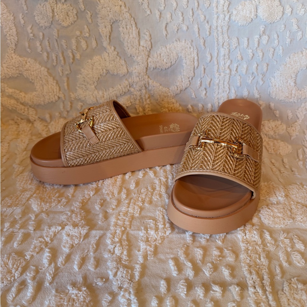 Braided Slip-On Sandals in Tan with Gold Bamboo Accent #510